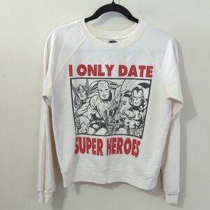 Marvel "I Only Date Superheroes" Sweatshirt White Red Crewneck Women's Size S